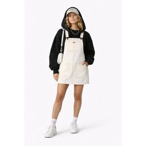 Dickies Bib Overall Dress Womens Medium Off White Utility Pinafore Workwear NWT